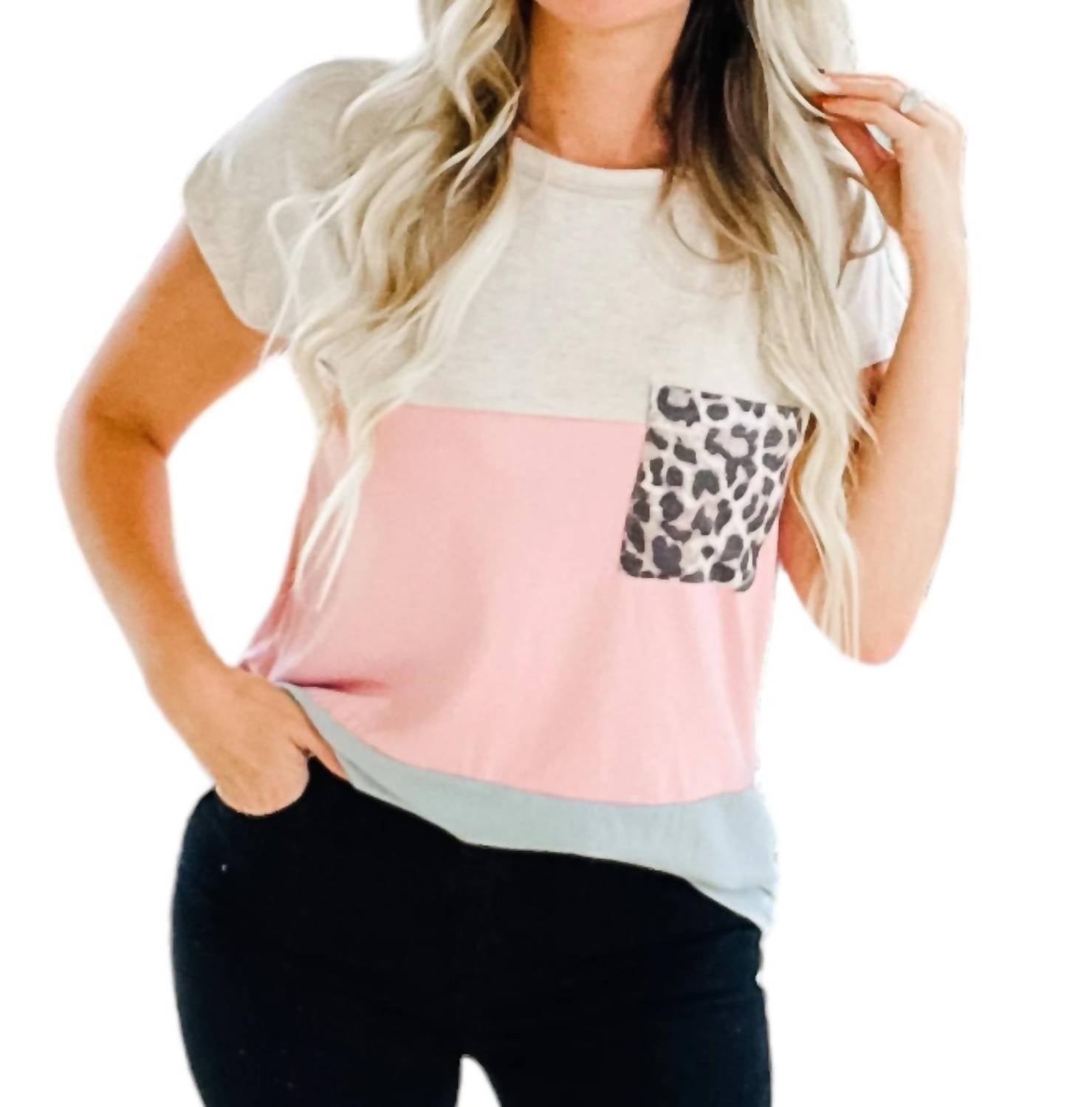Colorblock Leopard T-Shirt in weiß/Rosa/blau