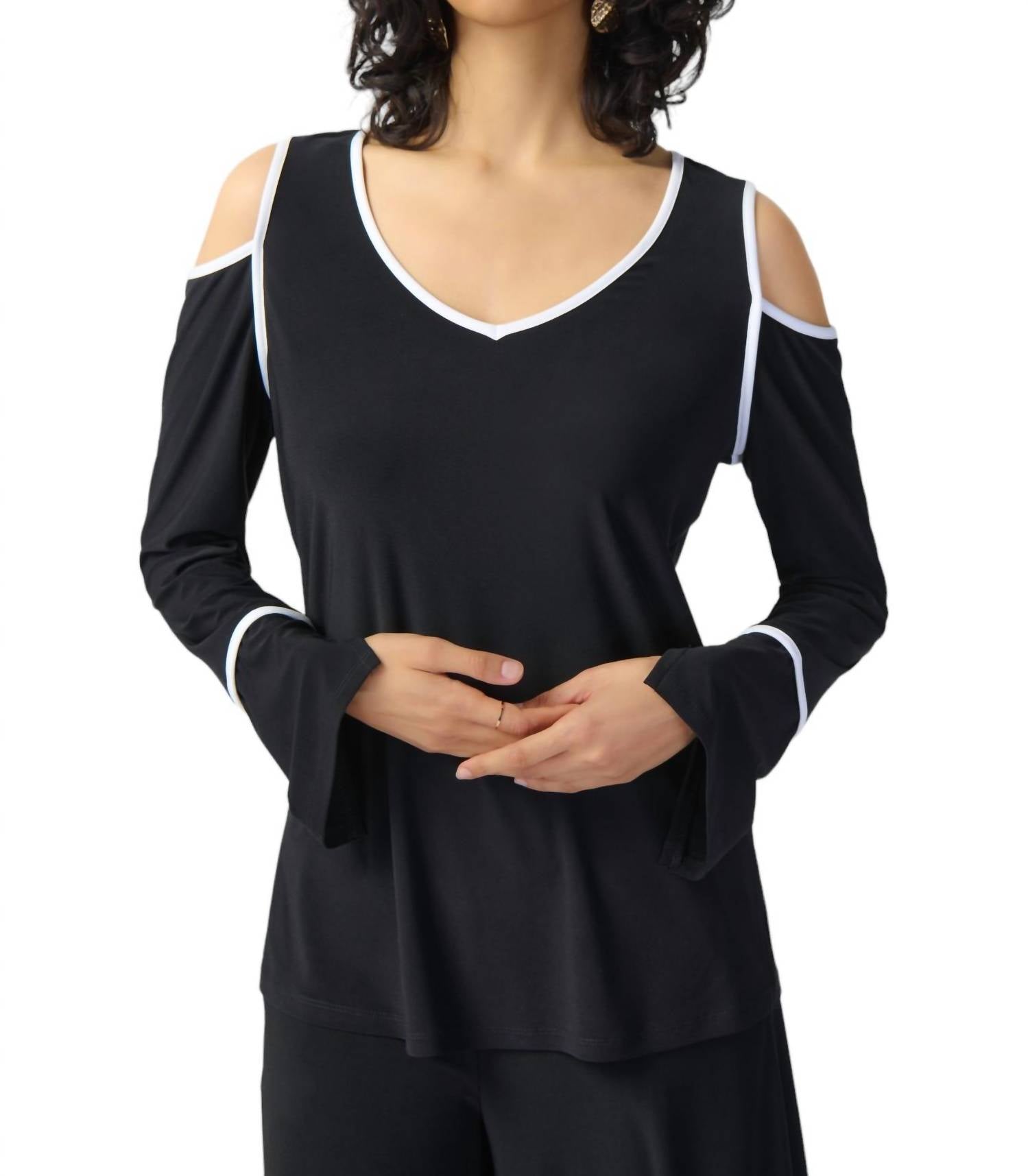 Offene Schulter Two-Tone Top in schwarz
