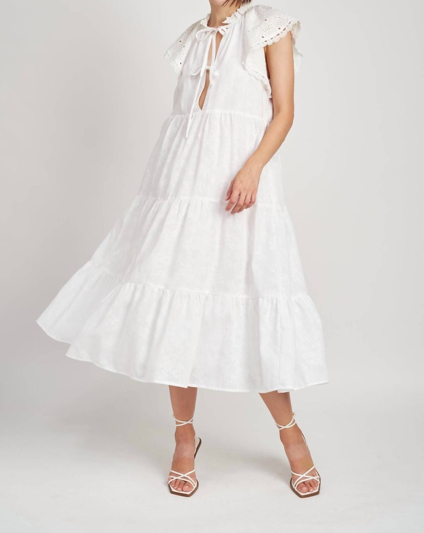 Voile Midikleid aus Baumwolle in Weiß