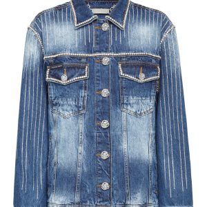 Denim Jacke Kristall Fransen 7676712583228