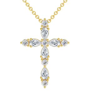 3/4 ct Diamant Kreuz Runde & Birne Form 14k Gold Halskette Lab gewachsen 1
