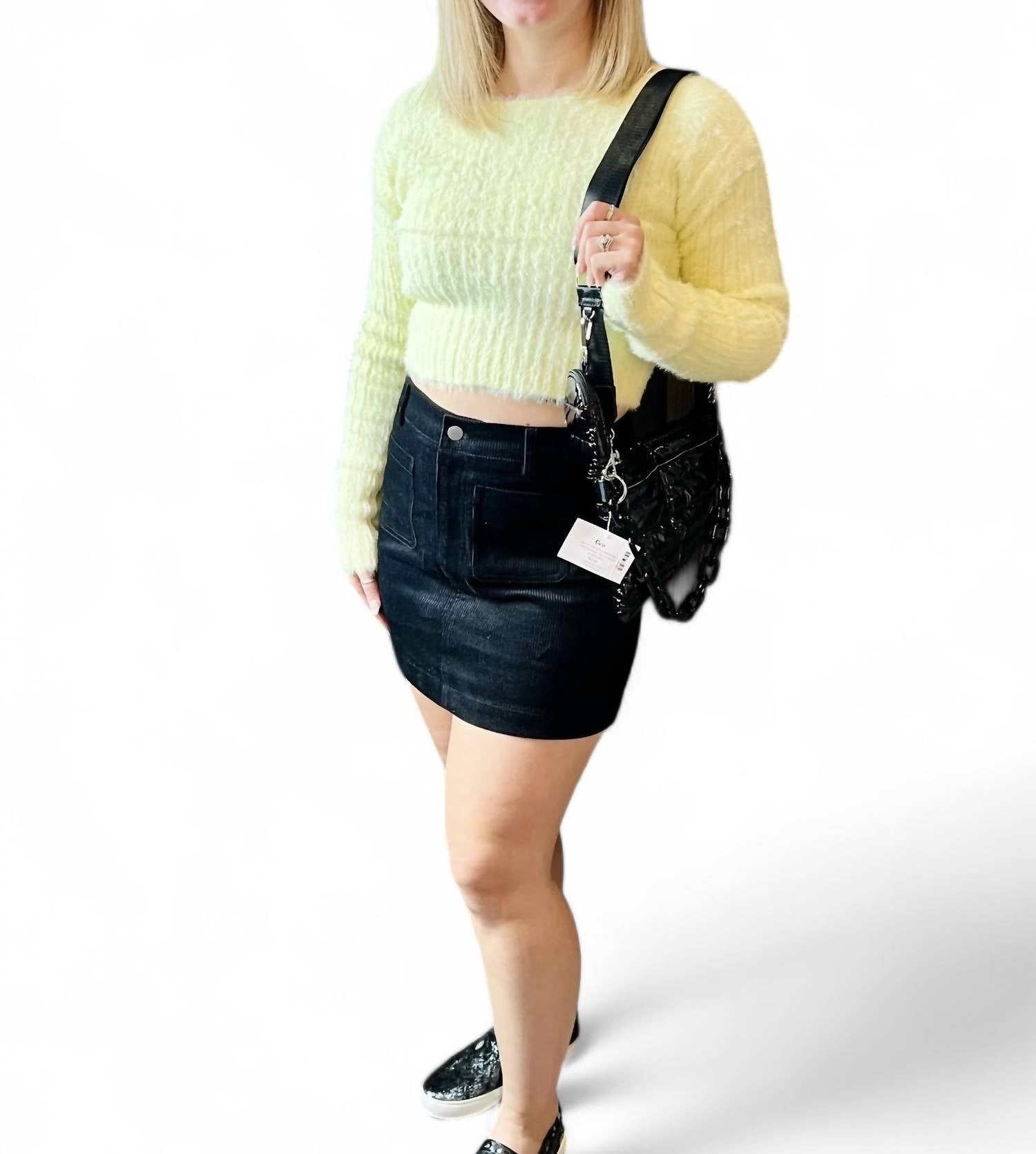 Warten auf Herbst Corduroy High-Waisted Minirock in schwarz