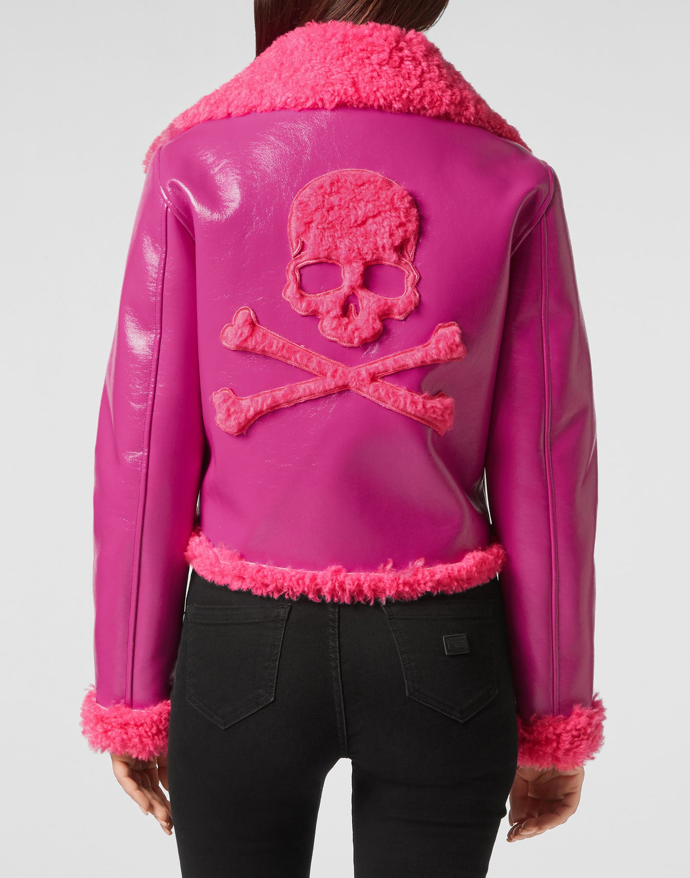 Eco Shearling Kurze Bikerjacke Skull&Bones