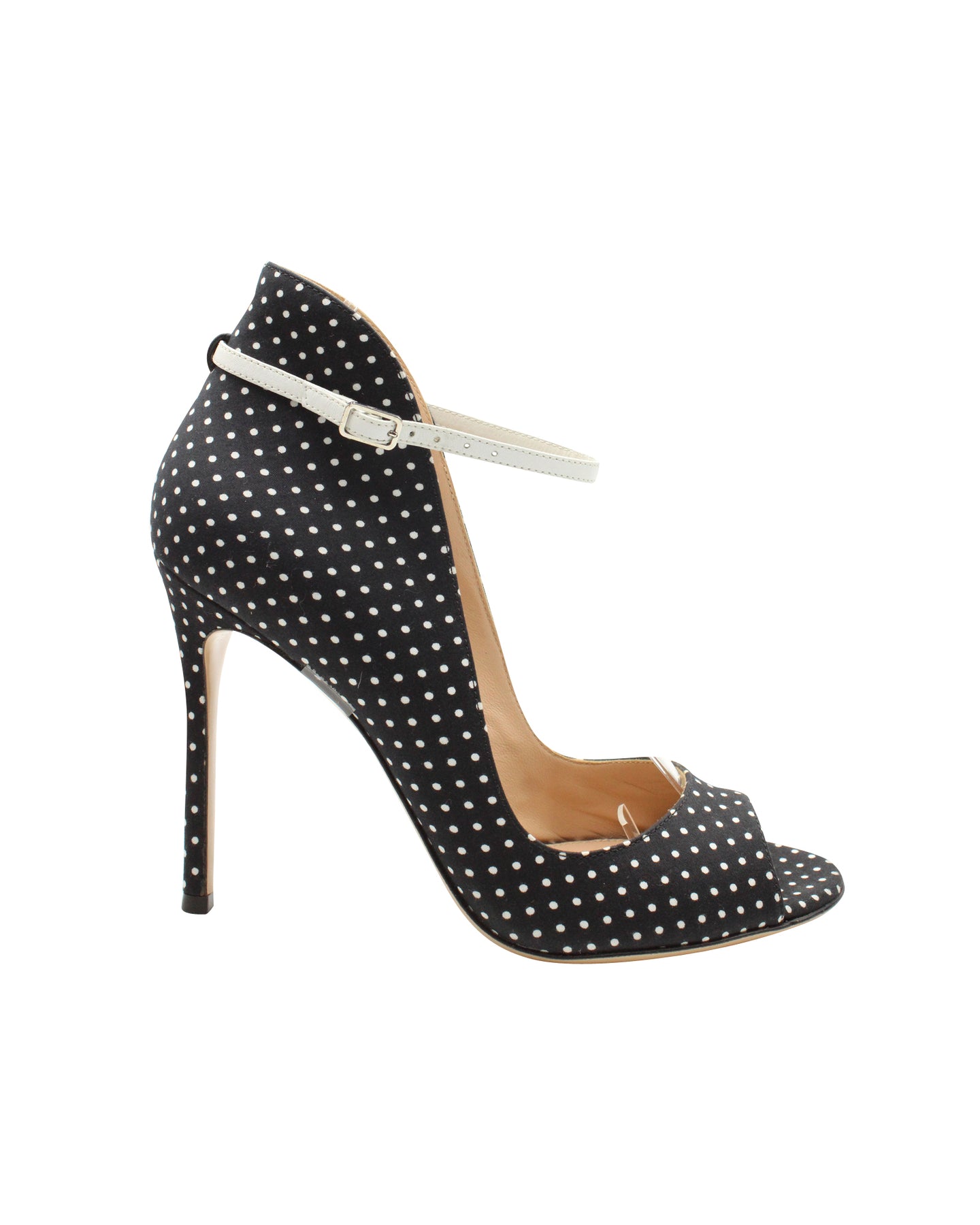 Gianvito Rossi Pumps Polka Dot Peep Toe aus schwarzer Baumwolle