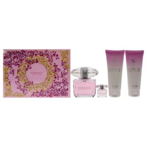 Versace Bright Crystal von Versace for Women – 4 Pc Gift Set 3oz Eau de Toilette Spray, 3.4oz parfümierte Körperlotion, 3.4oz parfümiertes Bad und Duschgel, 5ml EDT Splash Mini