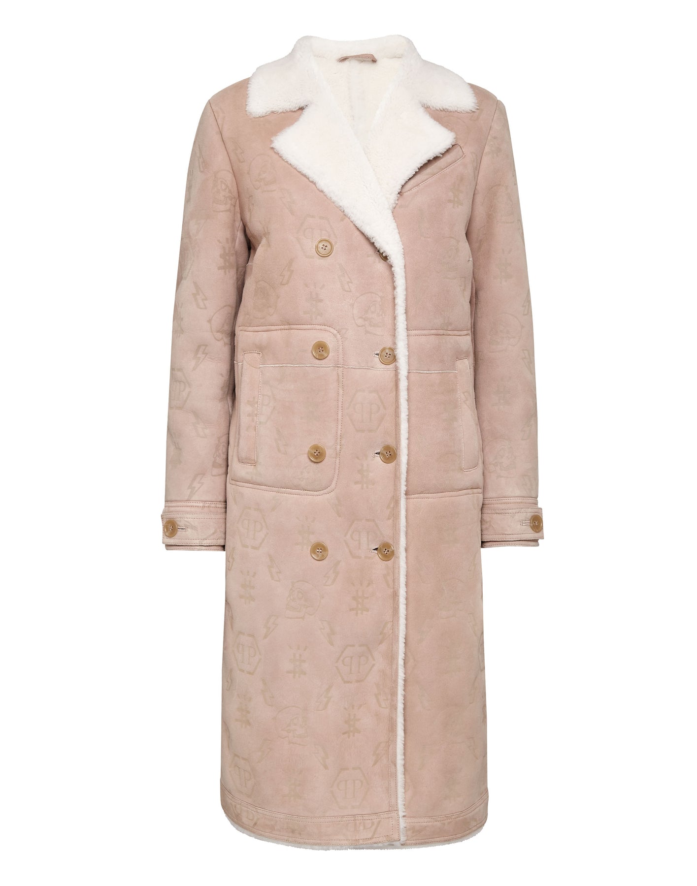 Shearling Leder lange Mantel Monogram