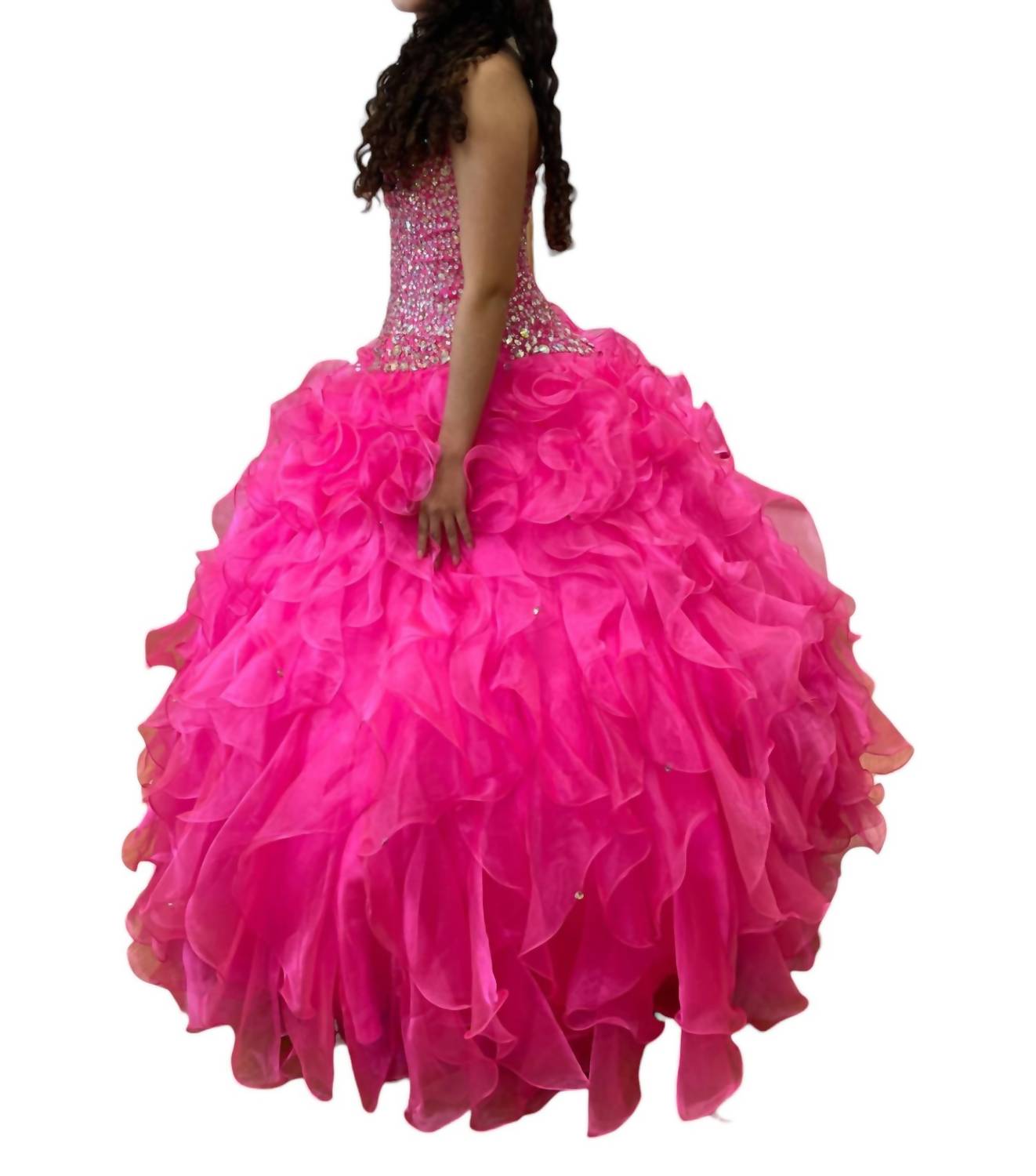 Schulterfreies Quinceañera Kleid in Fuchsia