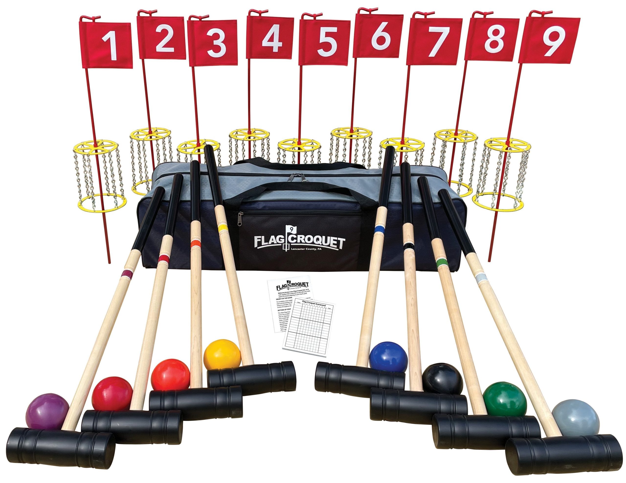 Amish-Made Deluxe Flag Croquet Golf Game Set, mit Reisetasche