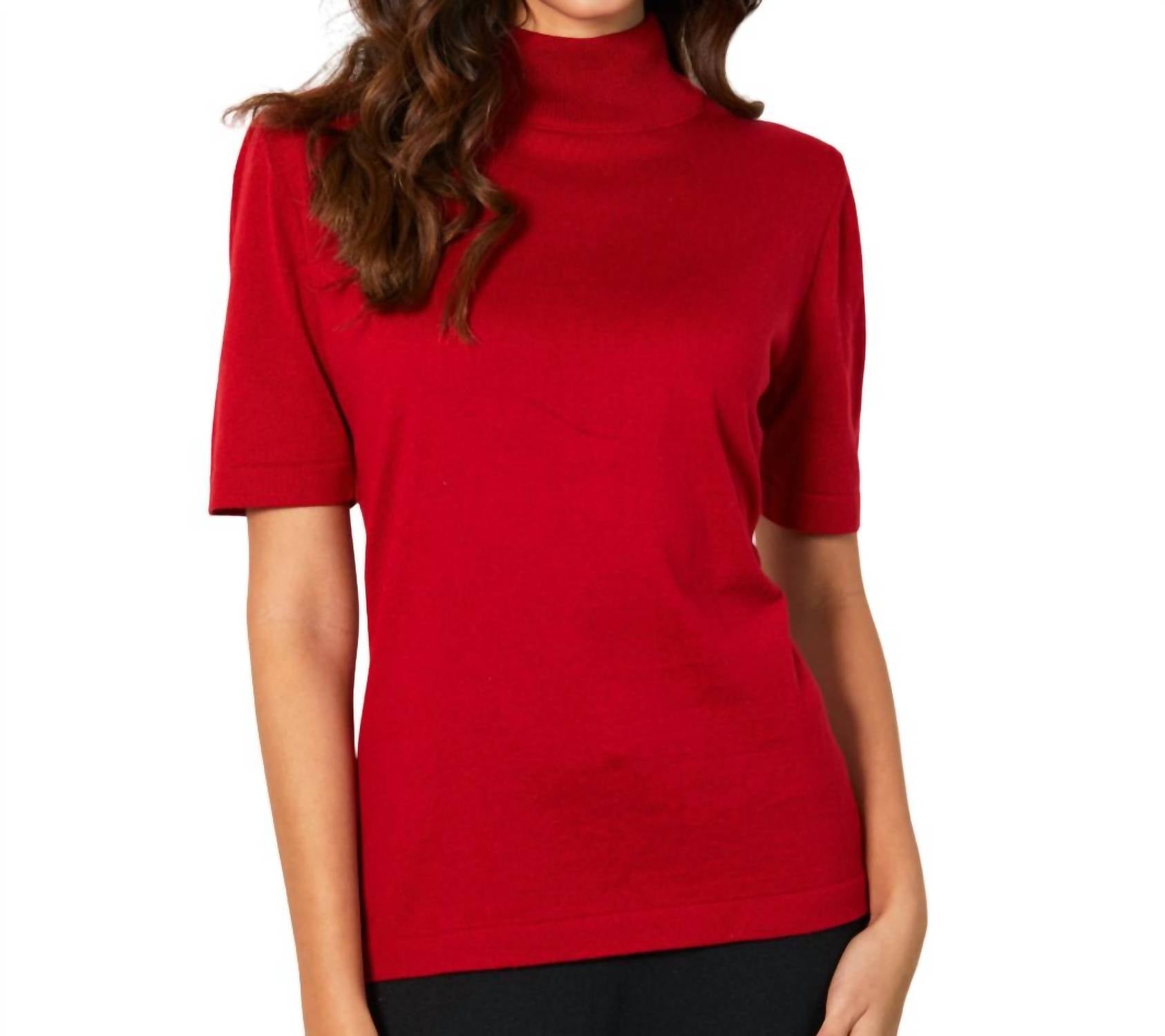 Kurzarm Mock Hals oben in Rouge