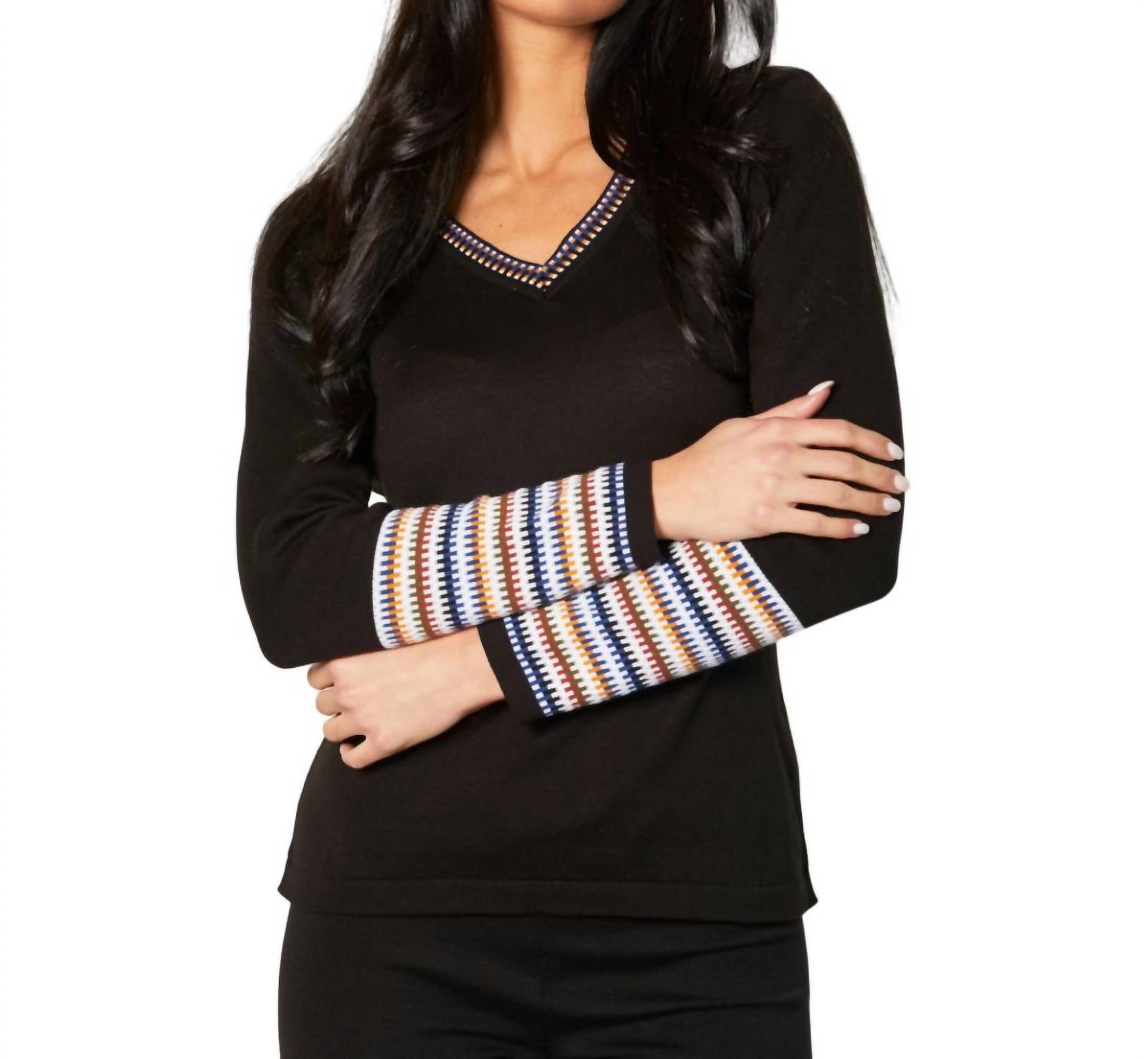 V-Ausschnitt Pullover in schwarz/Mehrfarbig