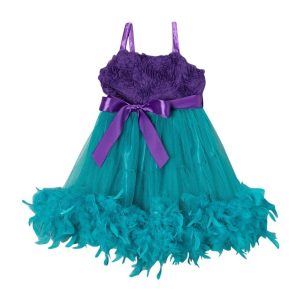 Mädchen lila Türkis Feder Rosette Blumenmädchen Kleid 12M-7