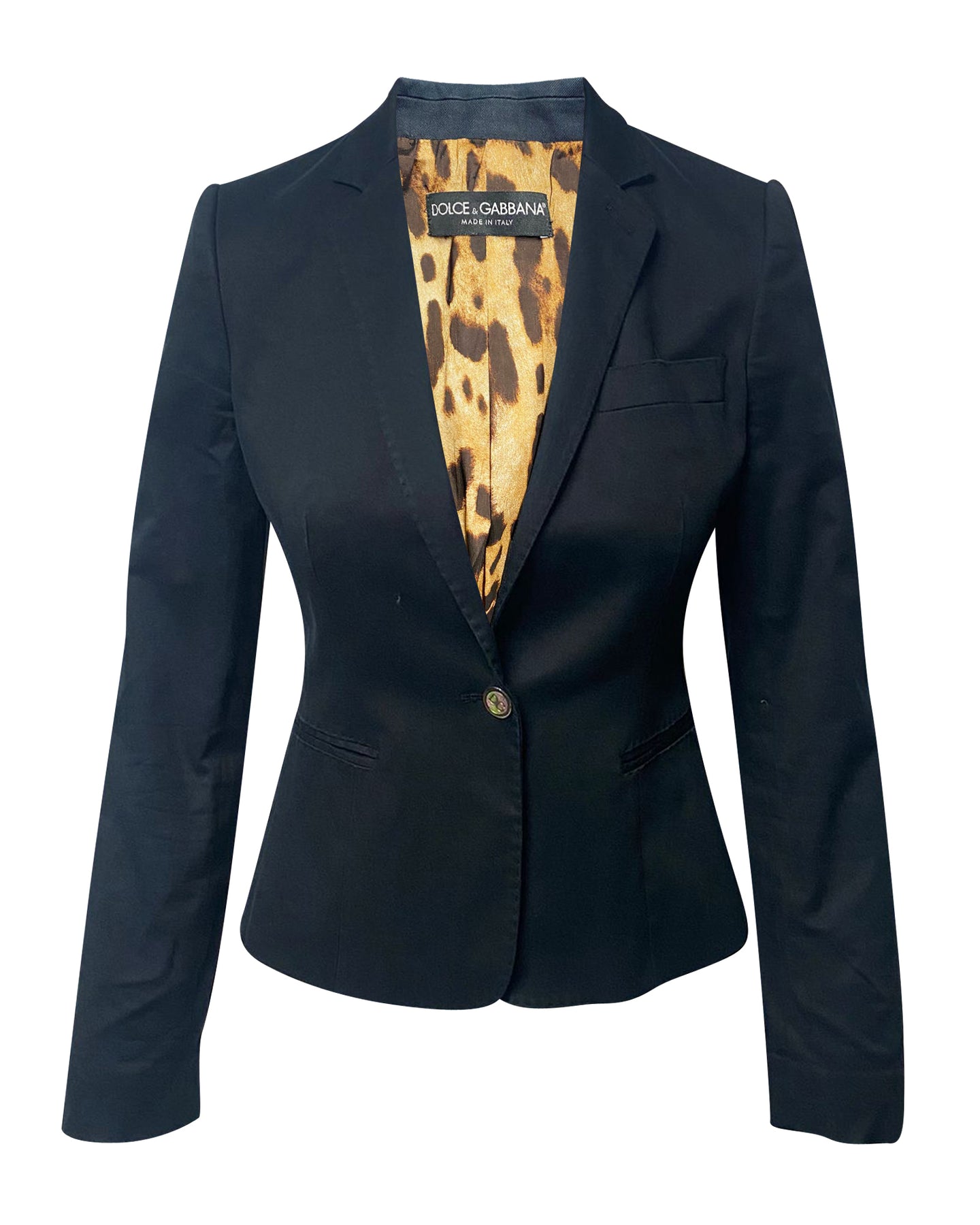 Dolce und Gabbana Blazer mit Leopardenmuster in Marineblauer Baumwolle