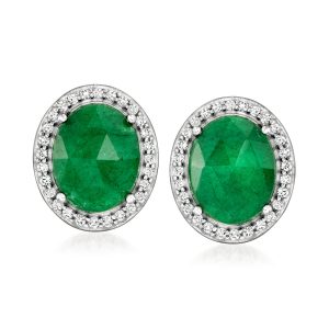 Ross-Simons Emerald and . weiße Topaz Ohrstecker in Sterling Silber