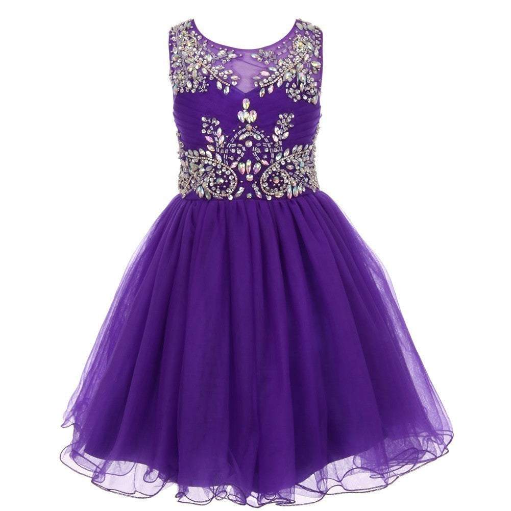 Große Mädchen lila Tüll AB Stein verdrahtet Blumenmädchen Kleid 8-16
