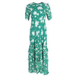 Rixo mit Blumenmuster geschichtetes Maxikleid in grüner Viskose