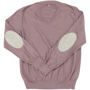 Maison Martin Margiela V neck Pullover mit Ellbogenflecken aus lila Baumwolle 7766628761660