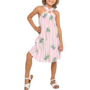 mädchen keyhole Halfter Kleid in Palmenstreifen 7766631940156