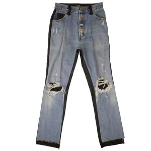 Amiri Denim-Lederjeans – Blau/Schwarz