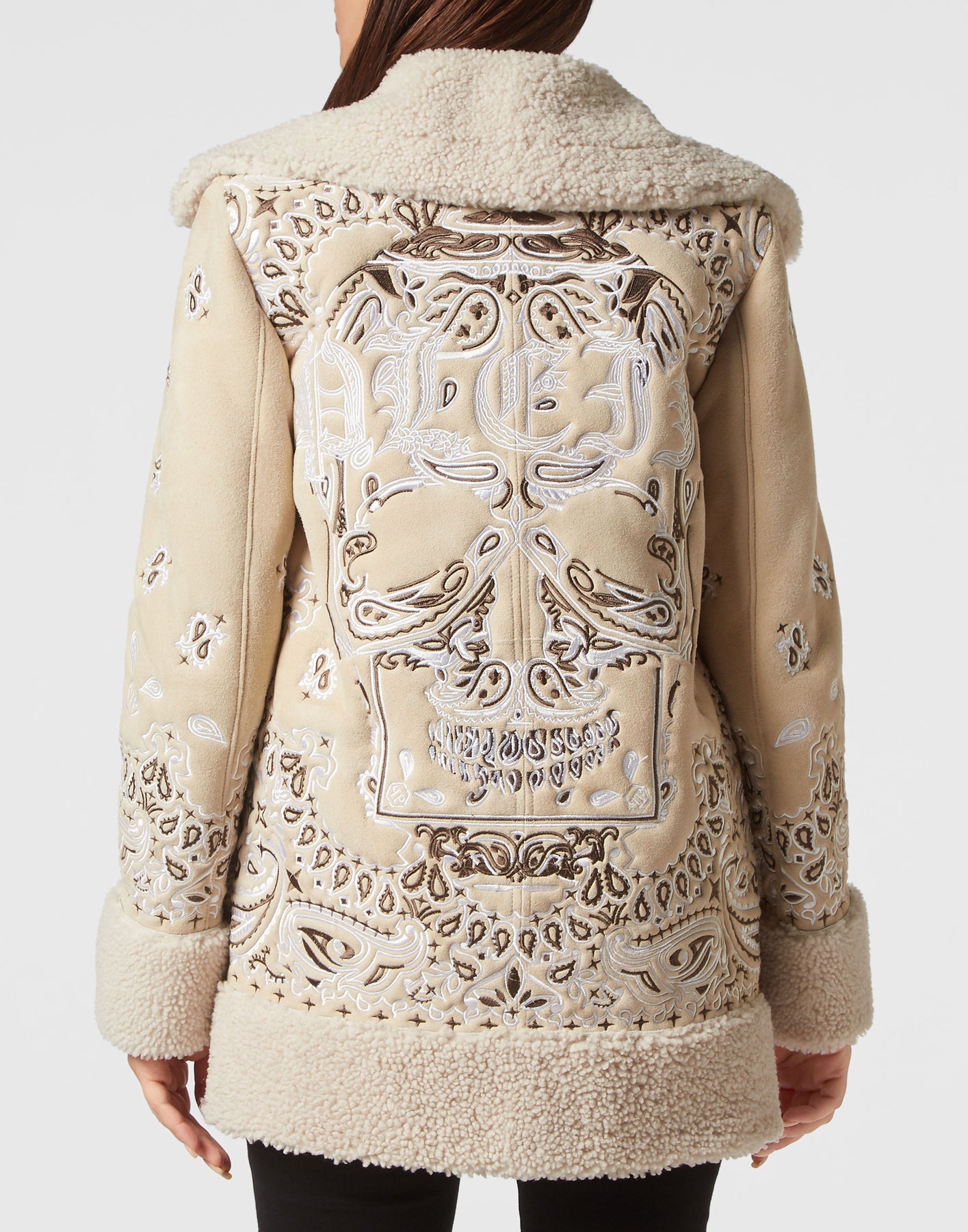 Shearling Oversize lange Mantel Paisley Bandana