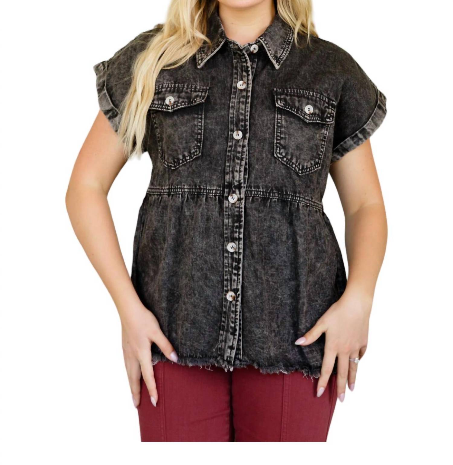 Cooles und sorgloses Denim Hemd in Schwarz