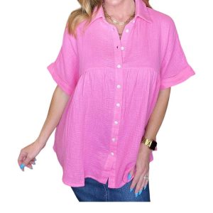 Gauze Babydoll Blouse in rosa Kosmos 7766638264380