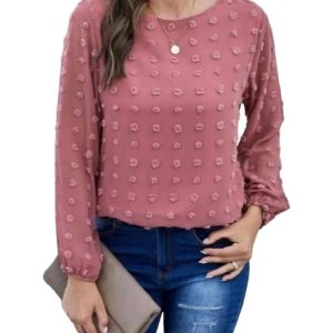 swiss dot Bluse in verblasster Rose – 7766638559292