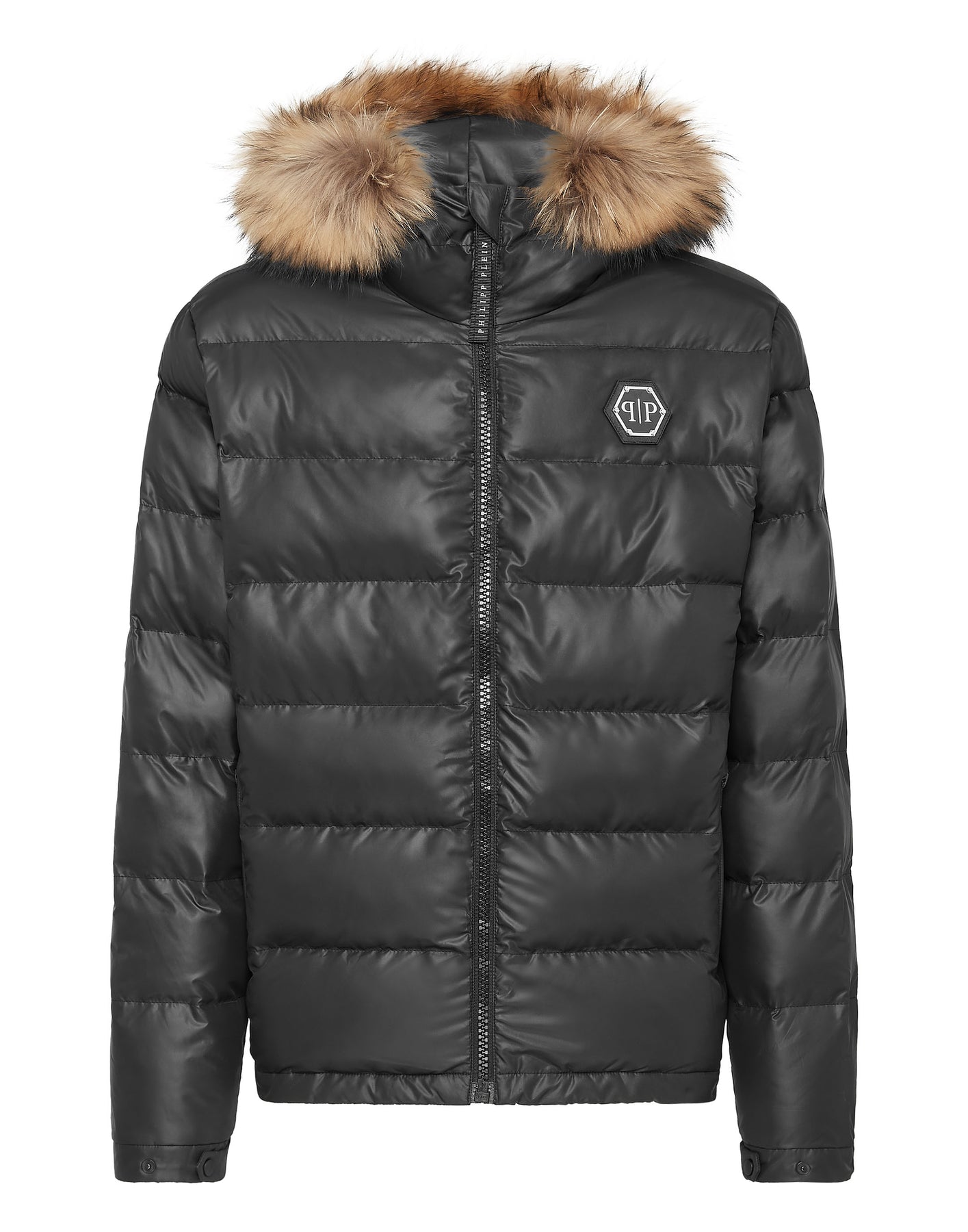 Nylon gepolsterte Jacke mit Pelz