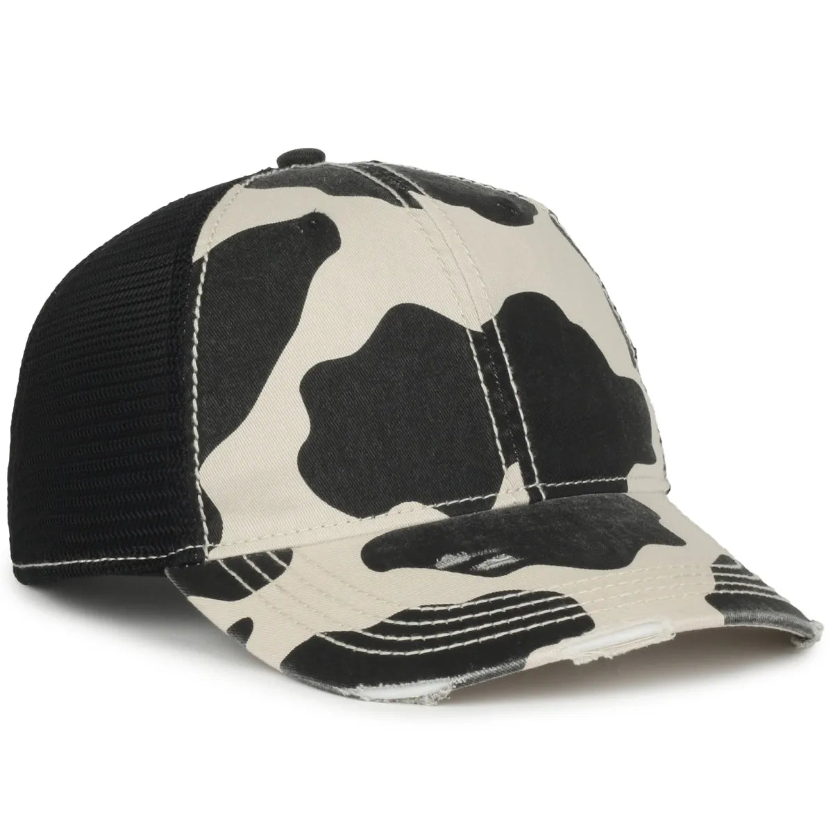 Outdoor Cap OC801P Holstein – Schwarzer unstrukturierter Truckerhut