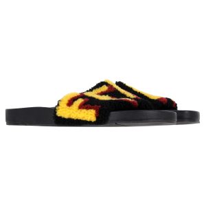 Fendi Shearling Logo Slides aus schwarzem Gummi