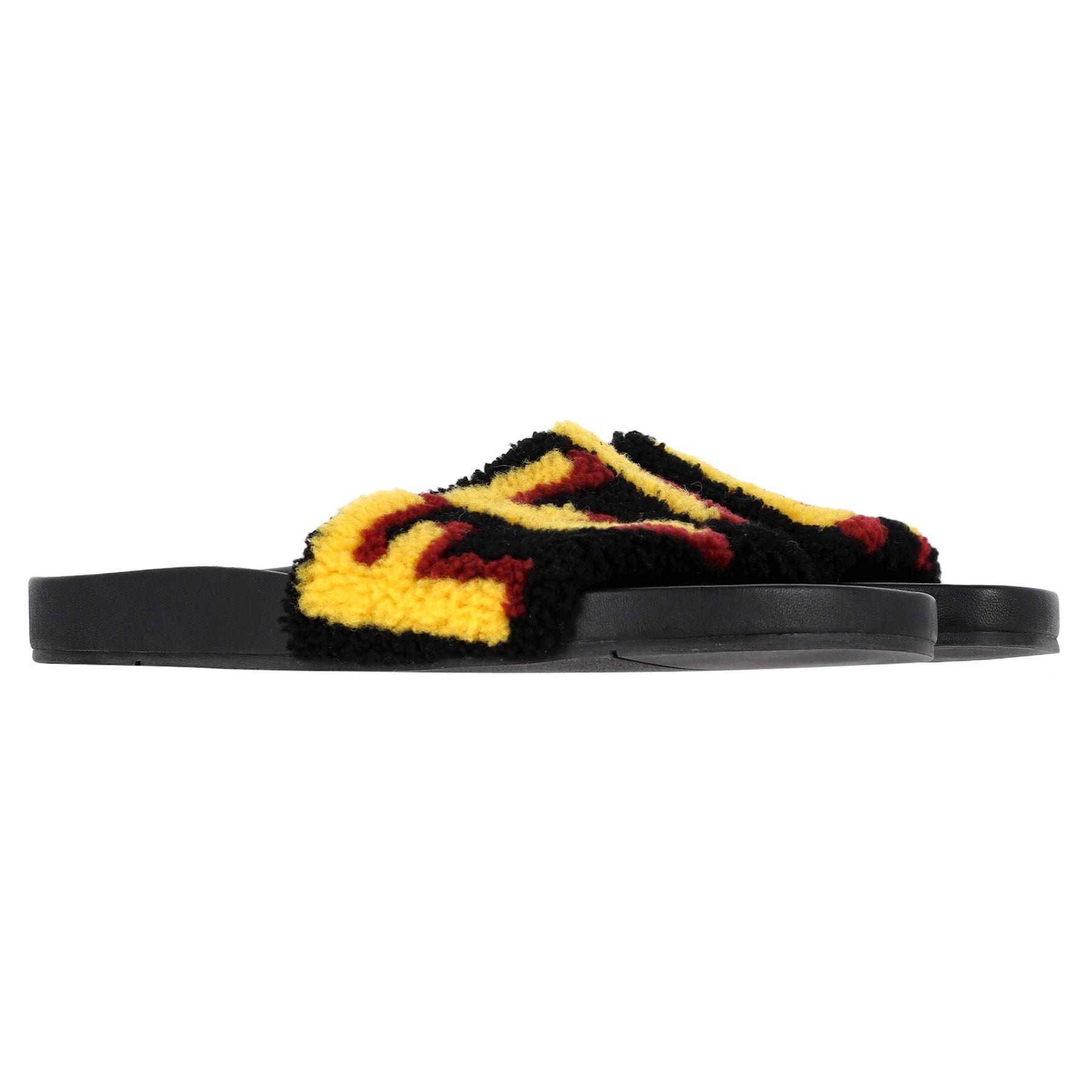 Fendi Shearling Logo Slides aus schwarzem Gummi