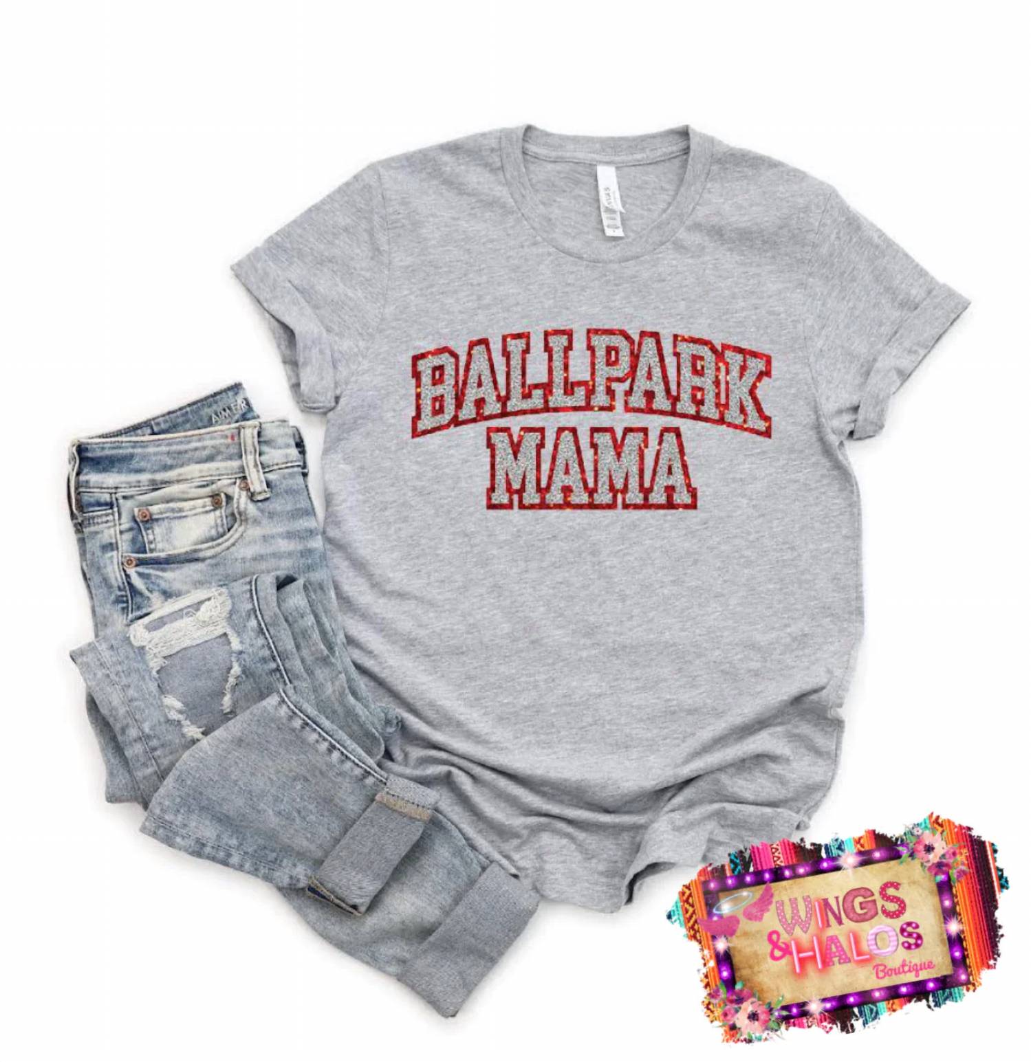Ballpark Mama Glitzer Tee in grau