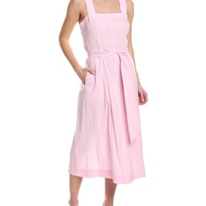 Vince Geschnürtes Midikleid aus Leinen-Blend mit quadratischem Ausschnitt