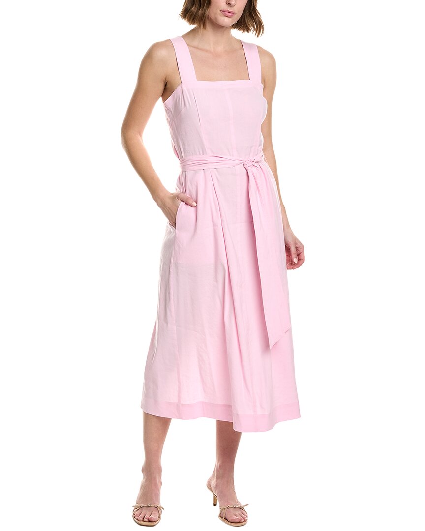 Vince Geschnürtes Midikleid aus Leinen-Blend mit quadratischem Ausschnitt