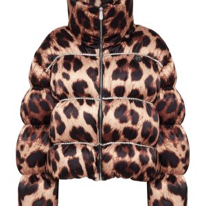 Nylon Oversized Daunenjacke Leopard 7676753412156