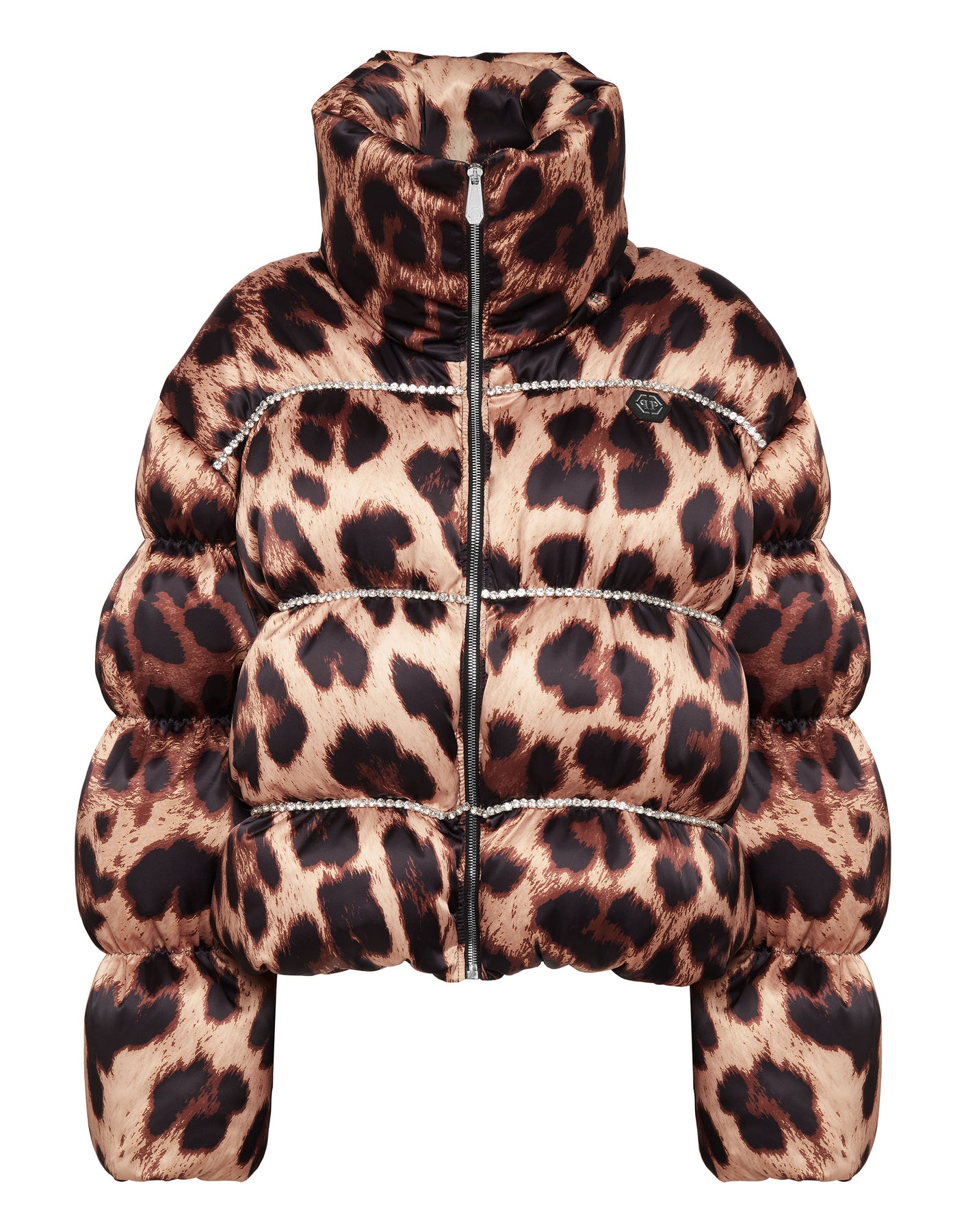 Nylon Oversize Daunenjacke Leopard