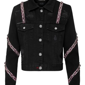 Denim beschnitten Jacke Kristall 7676757082172