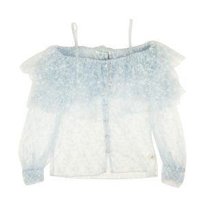 Rodarte Blumen-Tüll langen Ärmel von Schulter Bluse – blau