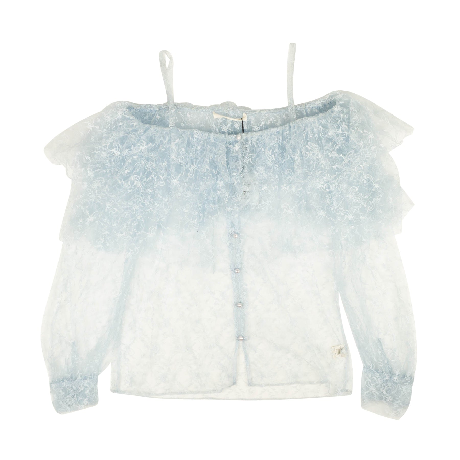 Rodarte mit Blumenmuster Tüll Langarm schulterfrei Bluse – Blau
