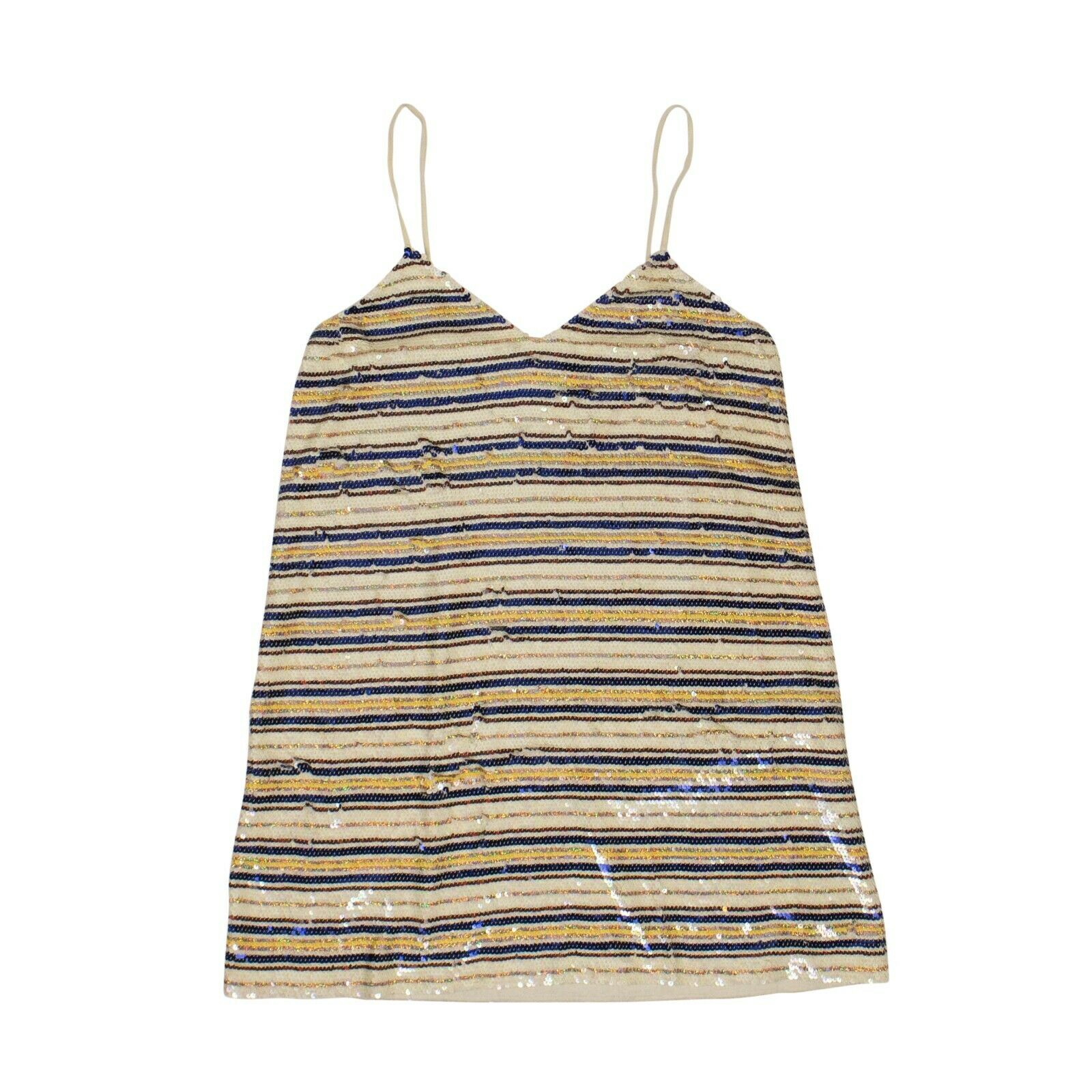 Ashish Pailletten Creme und mehrfarbig gestreifte Mini Slip Kleid
