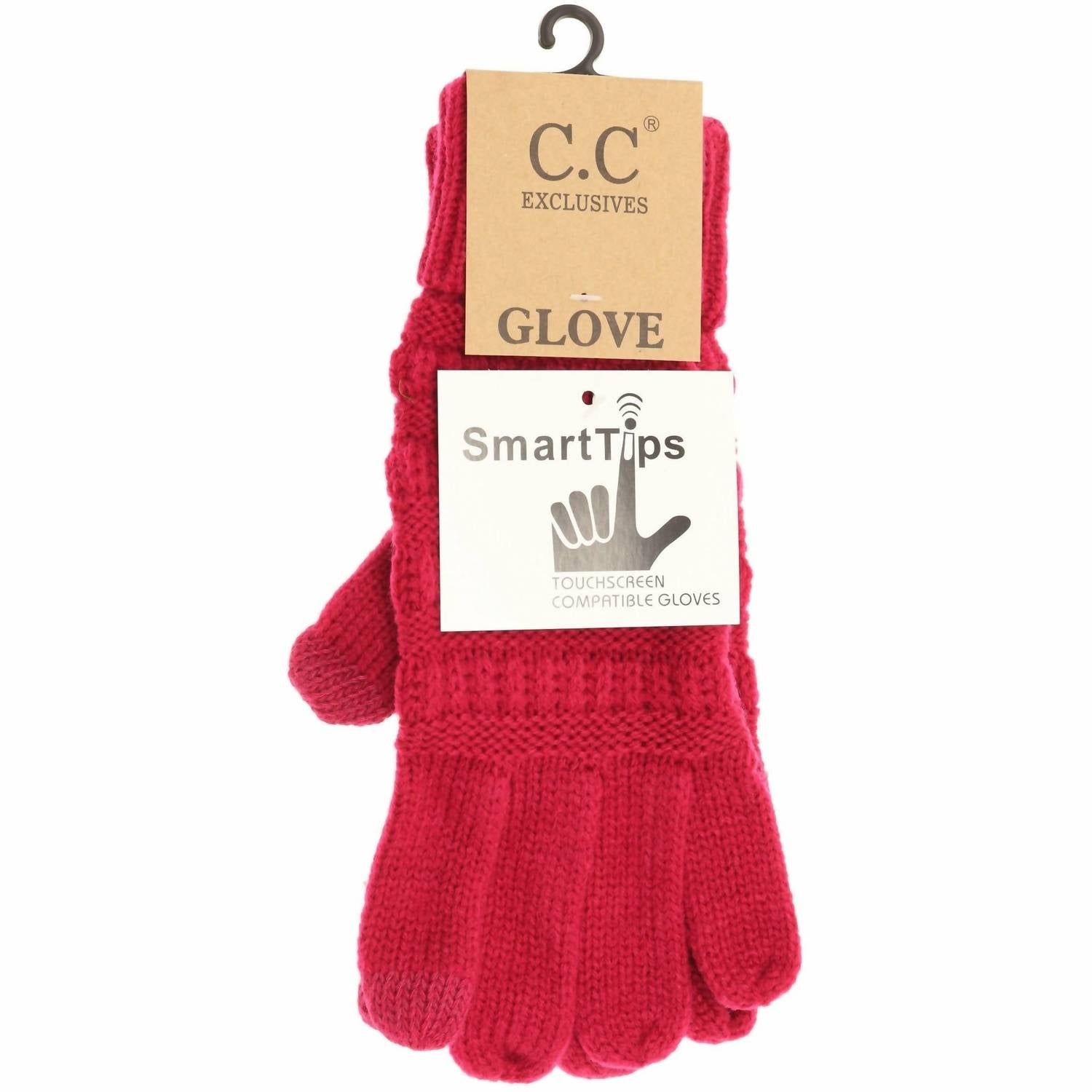 Damen Solid Cable Strick Handschuhe in heißem Rosa