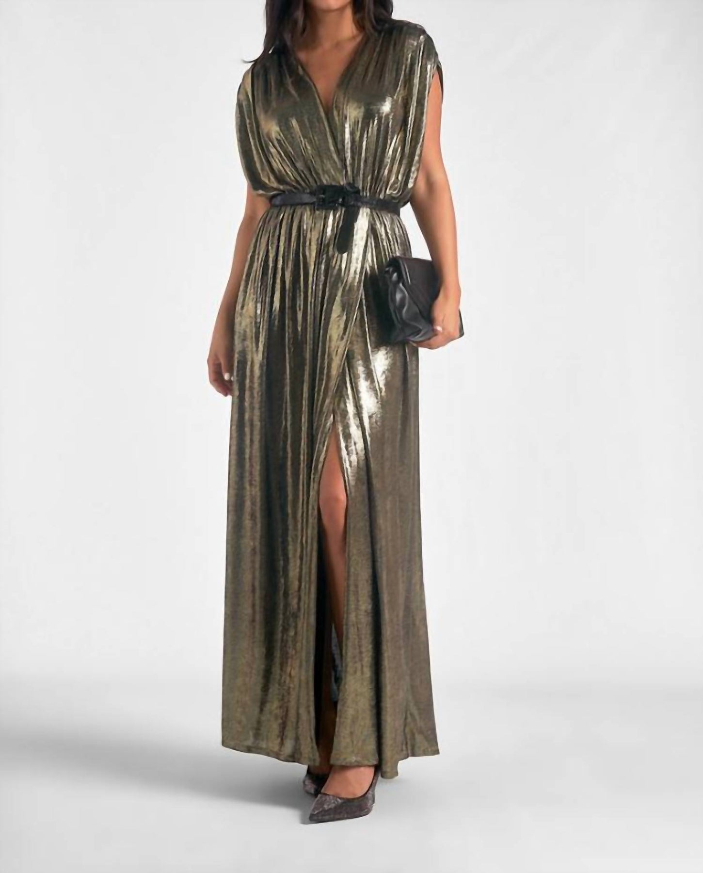 Hohe Slip ärmellosen Maxi Kleid in Gold