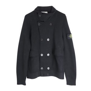 Stone Island Zweireihige Strickjacke aus schwarzer Wolle