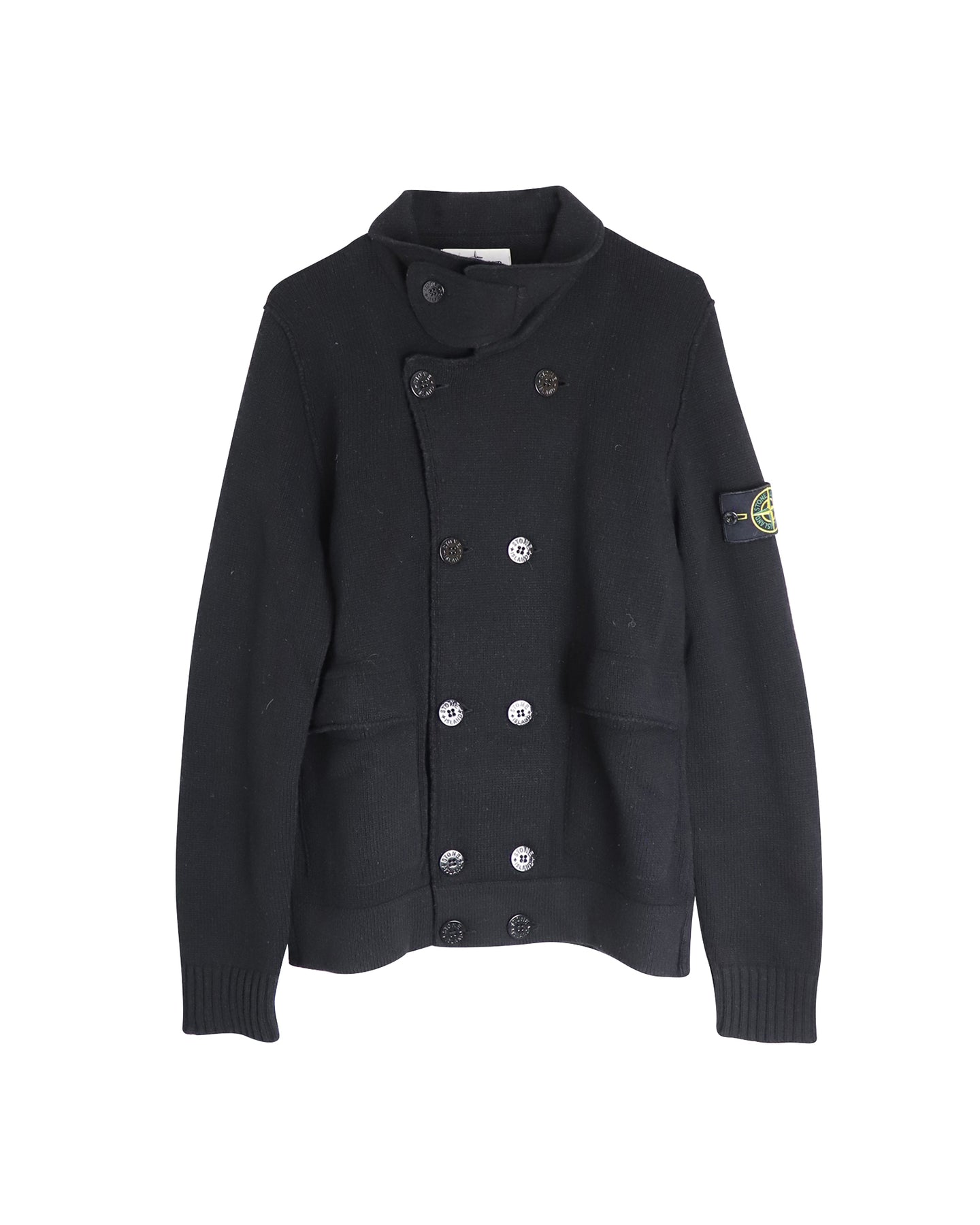 Stone Island Strickjacke mit zwei Brüsten aus schwarzer Wolle