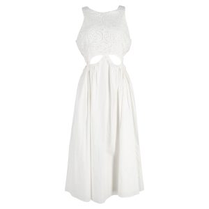 Self-Portrait Lace-Trimmed Cutout Maxikleid aus weißer Baumwolle