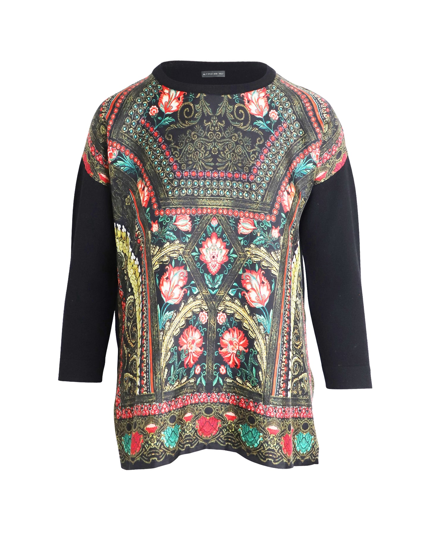 Etro Bedruckter Pullover mit Blumenmuster aus schwarzer Wolle