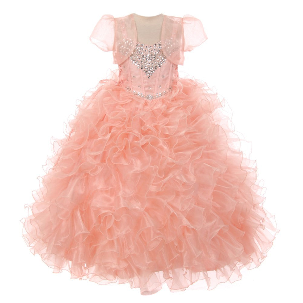 Große Mädchen Altrosa Herzform Perlen Organza Jacke Festzug Kleid 8-12