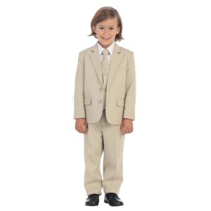 Kleine Jungen Khaki Jewels & Herren Jacke Weste Hemd Krawatte Hose 5-teiliger Anzug 2T-7