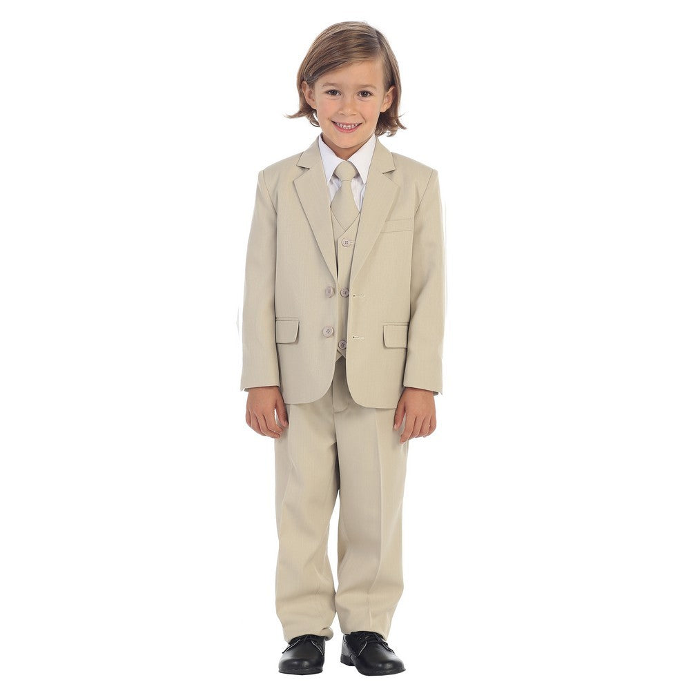 Kleine Jungen Khaki Jewels & Gents Jacke Weste Hemd Krawatte Hosen 5 Stück Anzug 2T-7