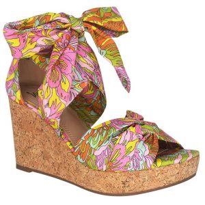 Olemah Ankle Tie Blumendruck Keil Sandalen