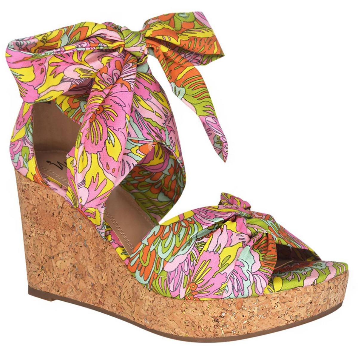 Olemah Knöchel Tie Sandalen mit Blumendruck – Keilsandalen